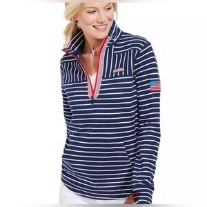 Vineyard Vines Americana Relaxed Stripe Sherpa Pullover Size Large
